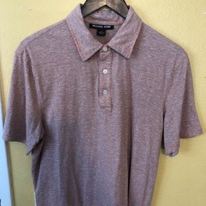 MICHAEL KORS MENS M POLO SHIRT ORANGE GRAY STRIPES